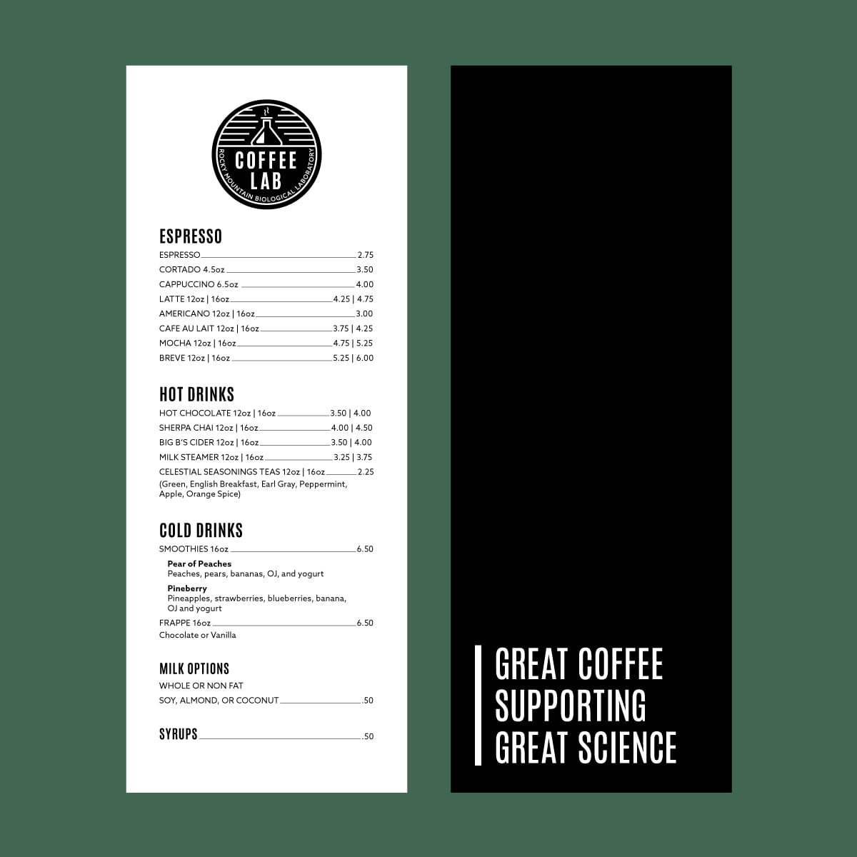 Coffee Lab menu design