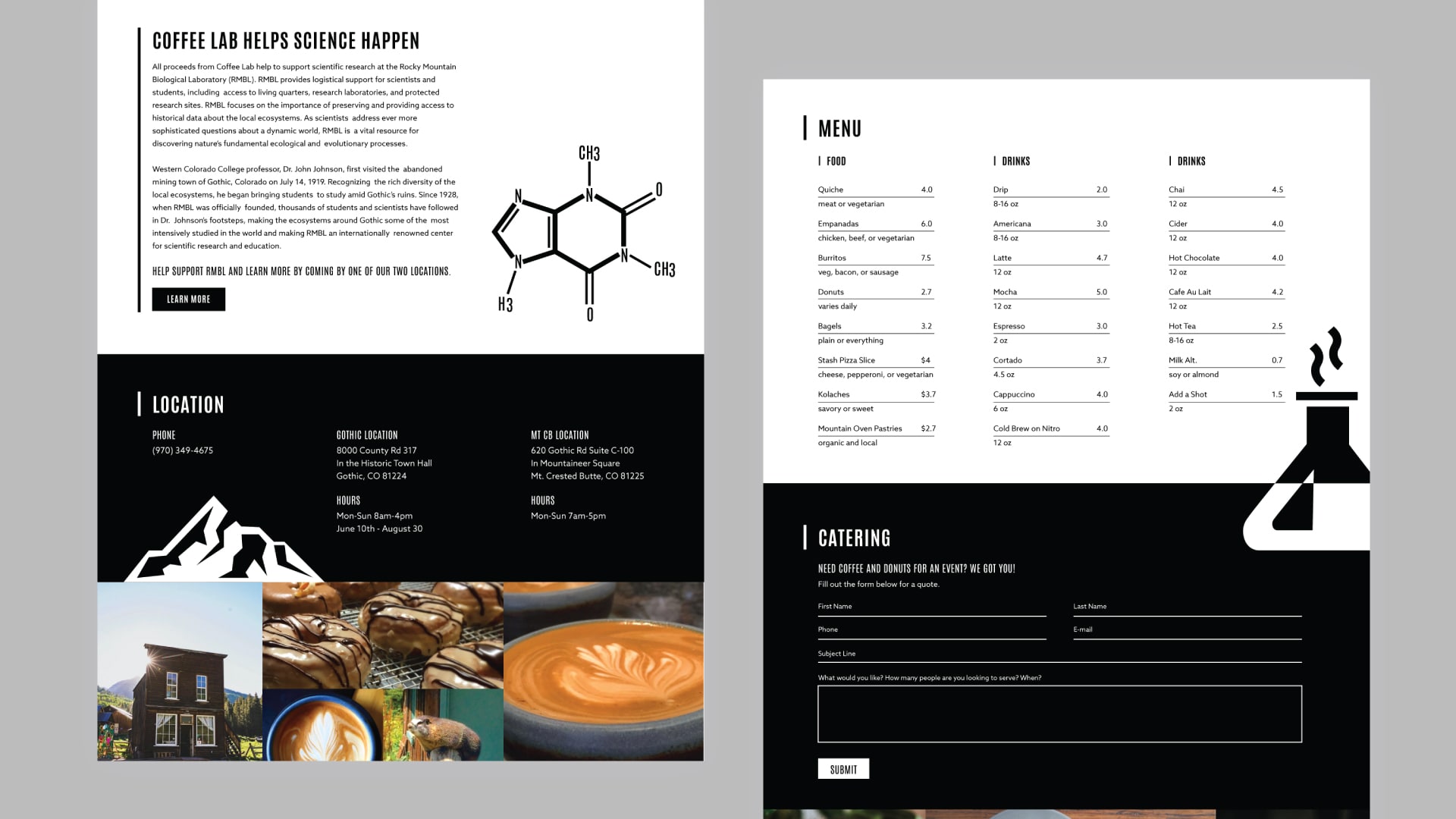 Coffee Lab website design mock-ups.