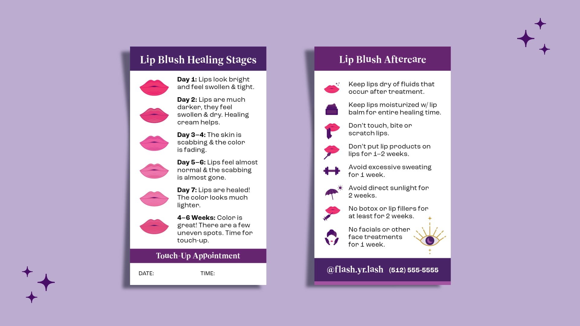 Lip blush aftercare card.